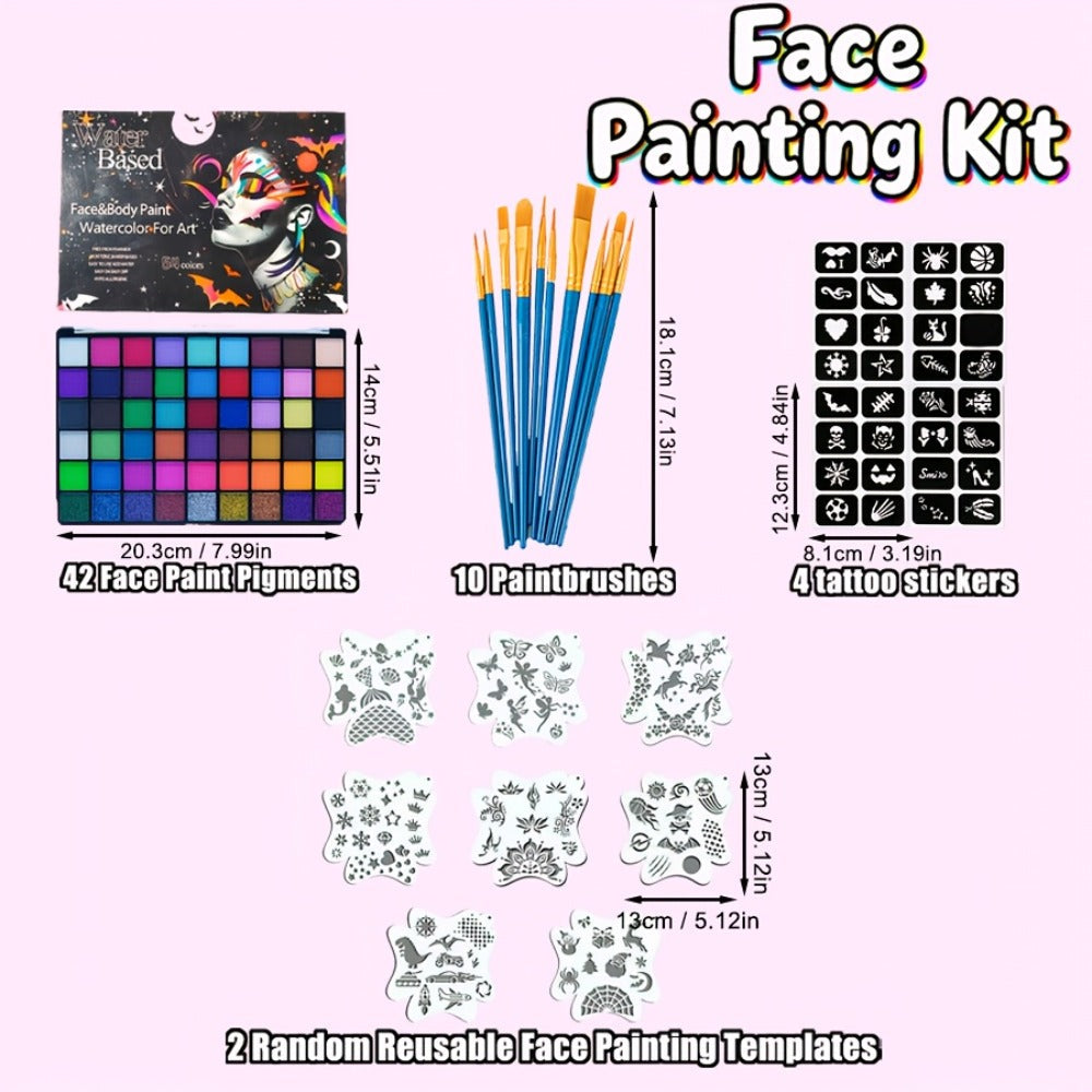 54 Color Face & Body Paint Kit with UV Fluorescent, Matte & Glitter Shades, Pattern Templates, Brushes & — image 2