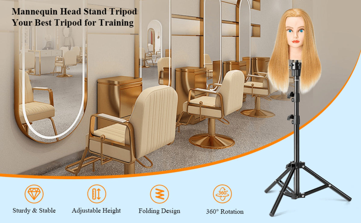 Adjustable Wig Stand Tripod 360 Rotation Aluminum Alloy Height Adjustable to 50 Inch Foldable Portable Mannequin Head Stand f