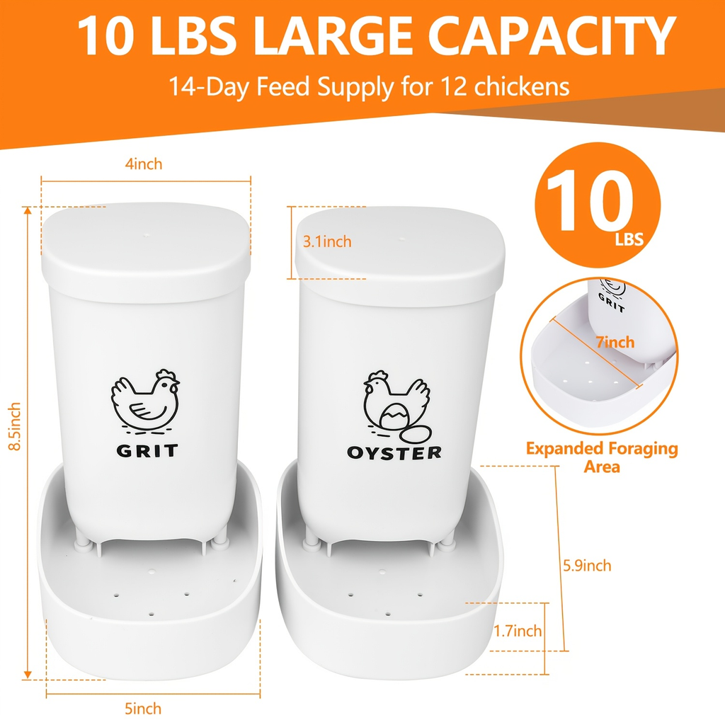 Oyster Shell Feeder & Grit Feeder Set Gravity Fed Waterproof 2-Pack — image 2