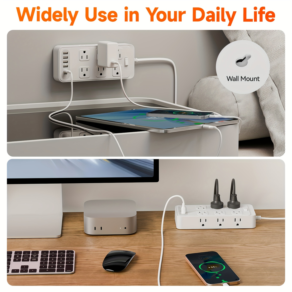 Charging Station 18-in-1 Power Strip Surge Protector 12 AC Outlets 6 USB Ports 4 USB-A 2 USB-C for an Everyday Personal Care 