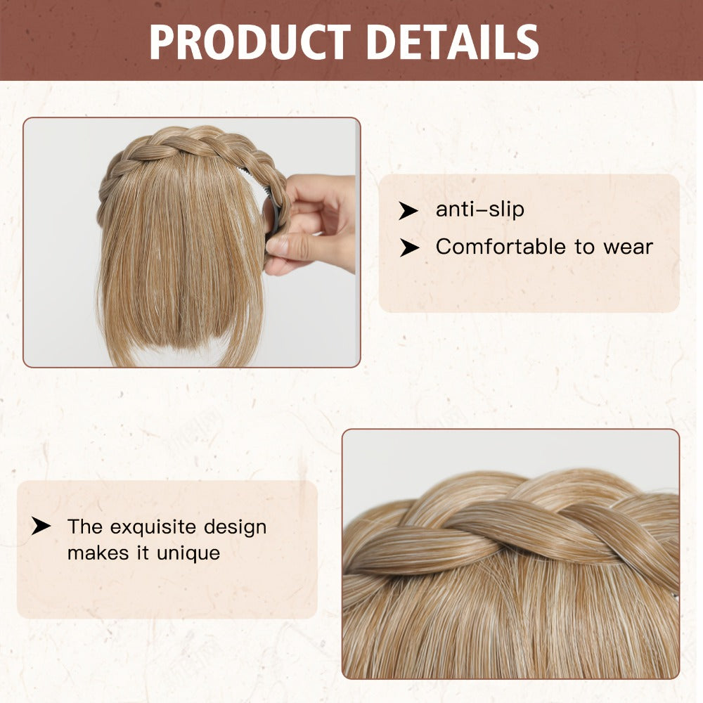 Hair Extensions Synthetic Braided Headband with 4-Inch Bangs, 55g Weight and Four Color Options — image 4