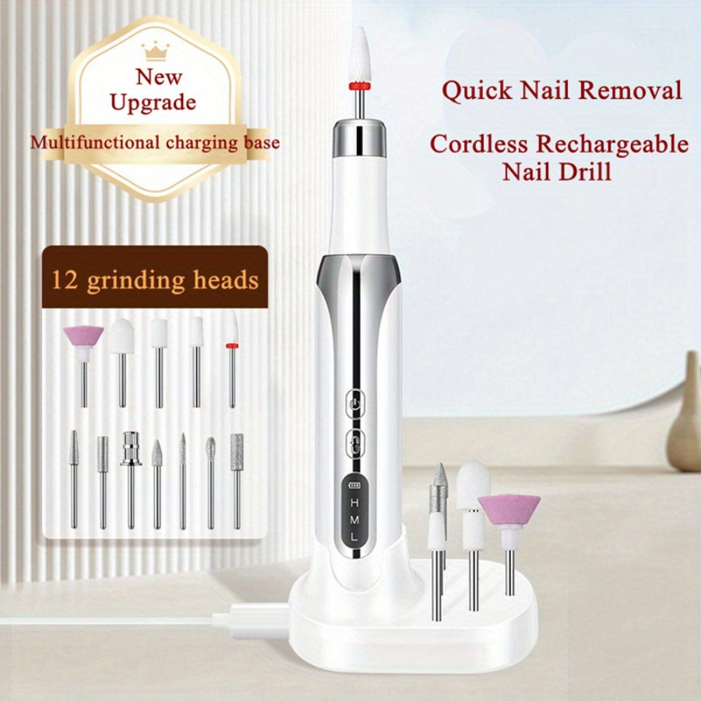 Electric Nail Drill Cordless USB Rechargeable Pen with Bit and Sanding Band Set in Gold or White — image 13