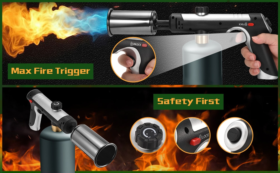 Handheld Propane or MAPP Torch with Trigger Ignition, Flame Control and Black or Golden Finish — image 14