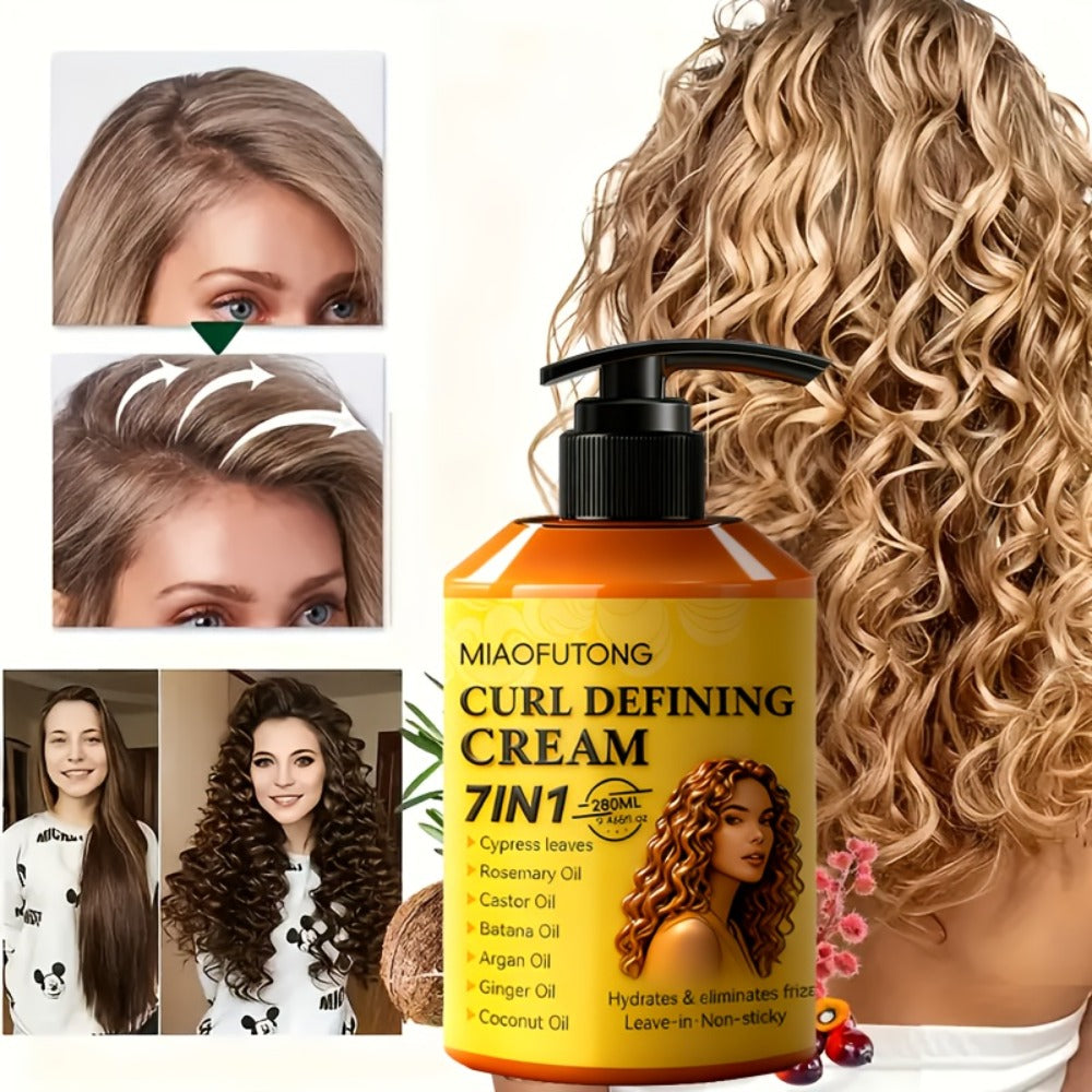 7-in-1 Curl Defining Cream by MIAOFUTONG in 280ml Pump Bottle with Seven Front-Label Botanical Ingredients — image 8