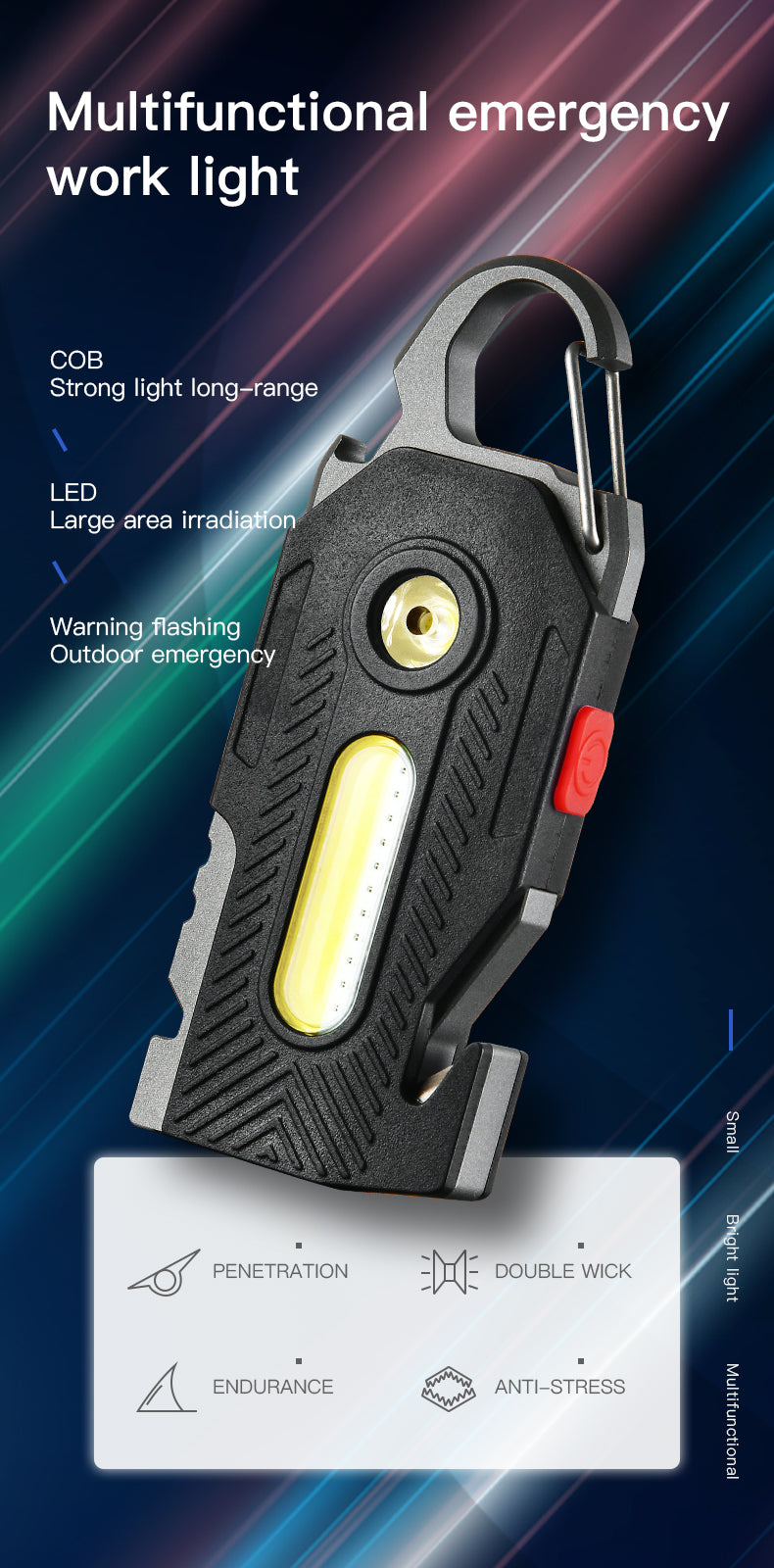 Multifunctional Charging Emergency Light Convenient Keychain Work Light COB High Brightness Maintenance Light Outdoor Camping LED Light