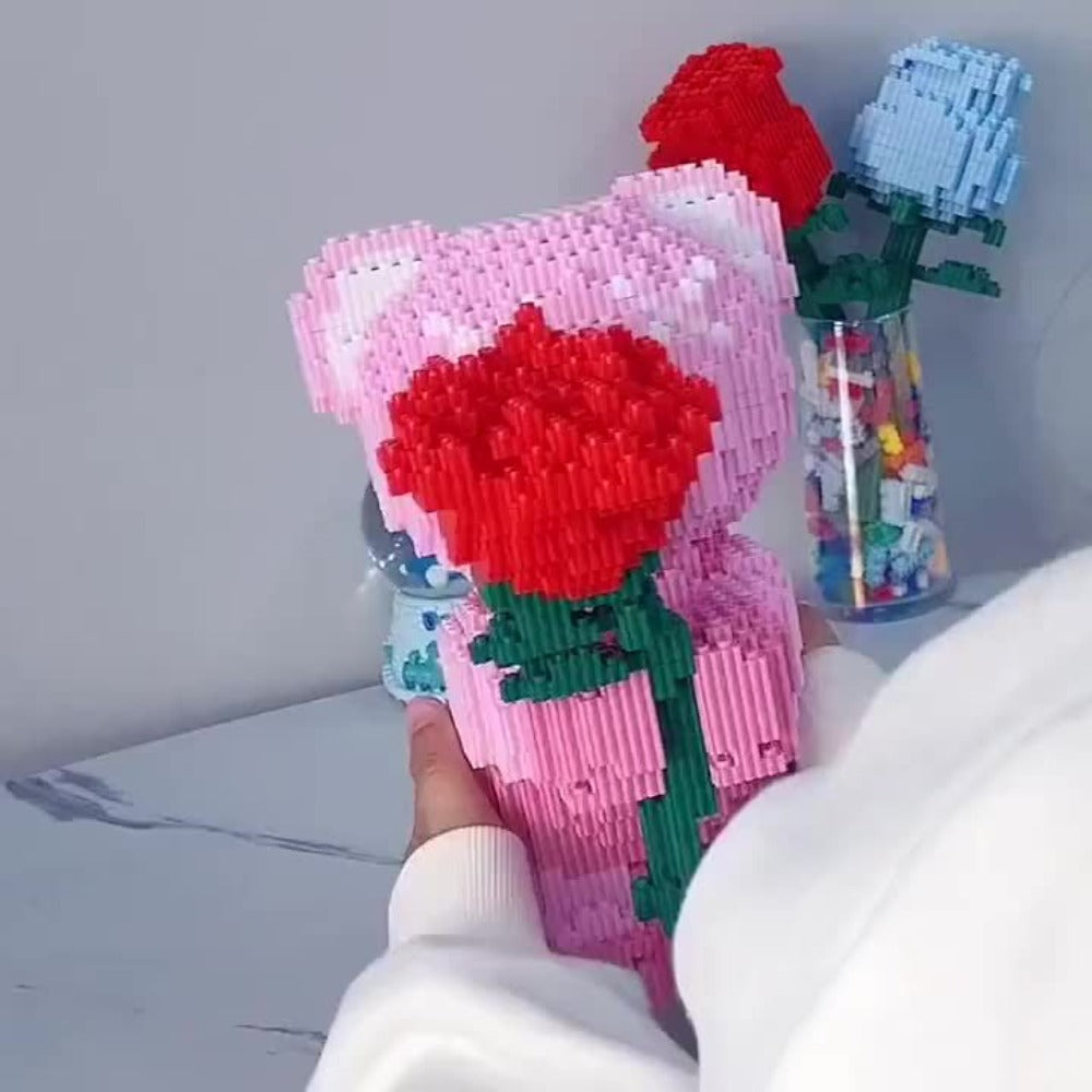 Rose Bear Building Blocks Set 4051 Pieces – Romantic Bear Holding Rose Brick Model Kit High-Difficulty Display Build — image 