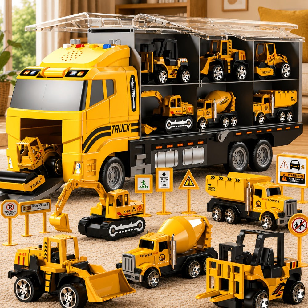 13-in-1 Construction Truck Vehicle Toy Set with Die-Cast Metal Cars & Play Mat with the Listed Color, Size or Set Options for