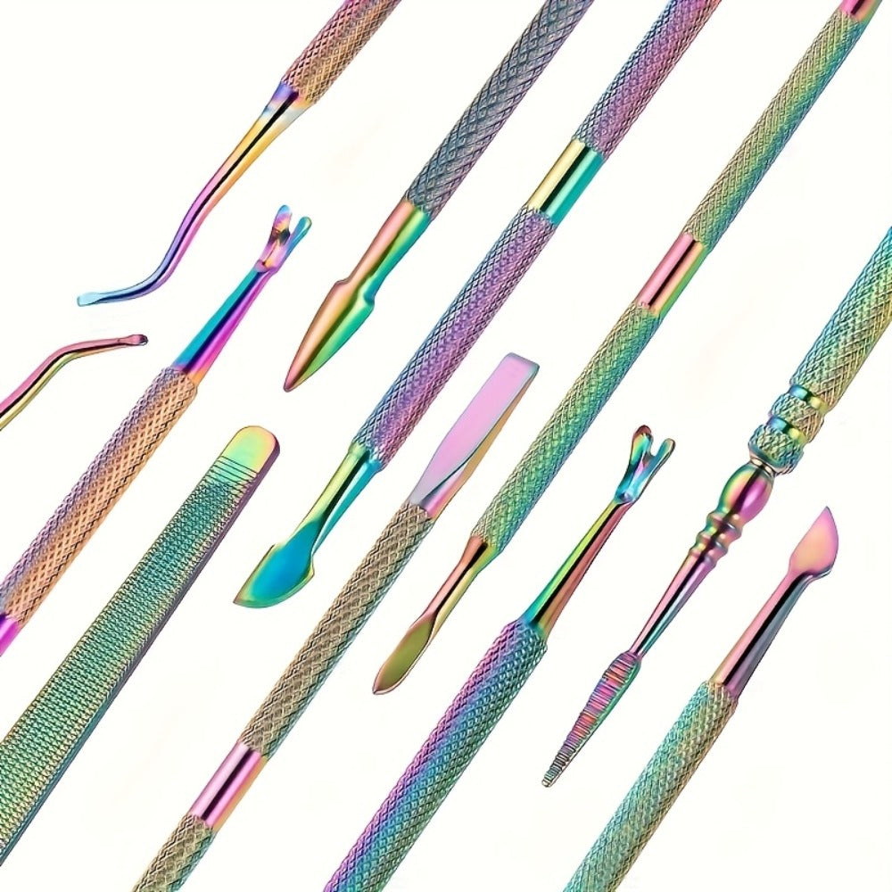 Nail Tech Kit 15pcs Professional Stainless Steel – Cuticle Nipper & Pusher Nail File Gel Polish Remover Complete Manicure Ped