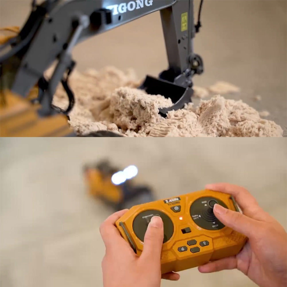 RC Construction Vehicle Toy Set 2.4GHz Remote Control Excavator Bulldozer Dump Truck Loader with Alloy Head LED Lights & Soun