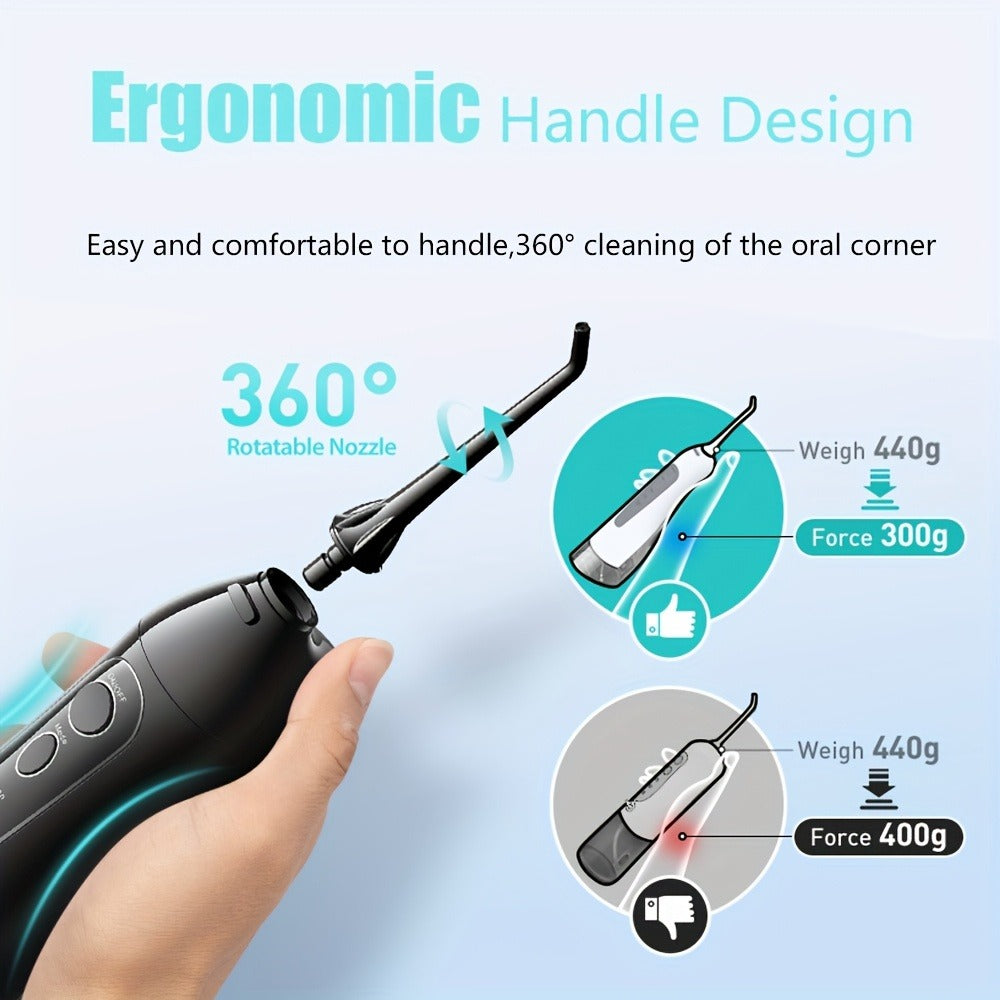Water Flosser COSLUS CX20 Cordless Oral Irrigator with 300ml Detachable Tank, Five Tips, Rotating Nozzle and Gold Accents — i
