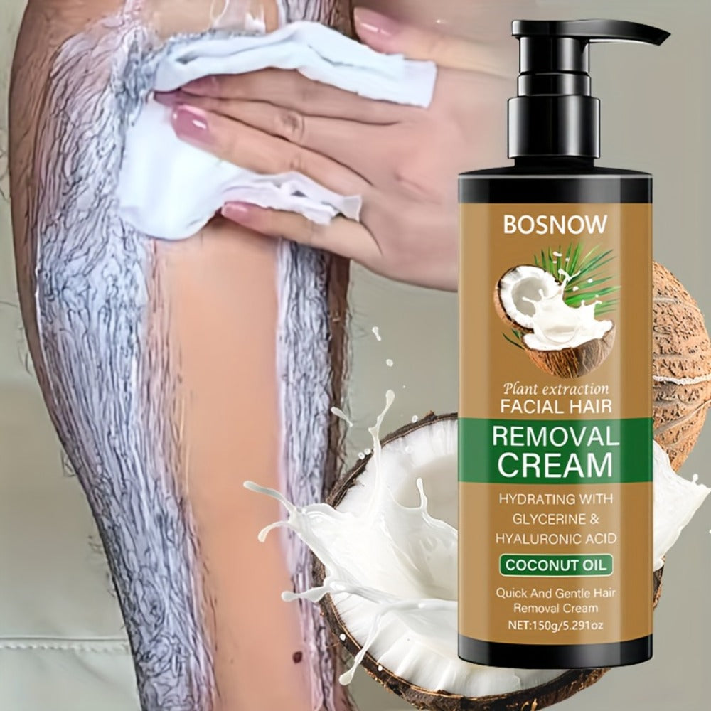 Hair Removal Cream BOSNOW 150g Coconut Oil Pump Bottle with Carton for External Body Grooming — image 1