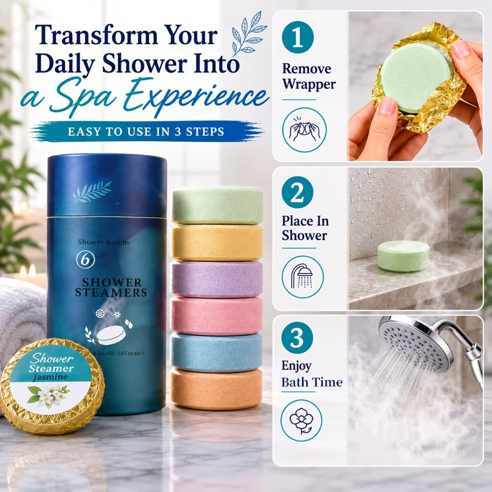 Six Assorted Shower Steamer Tablets in a Cylindrical Gift Box with 30 g Individually Wrapped Pieces — image 4