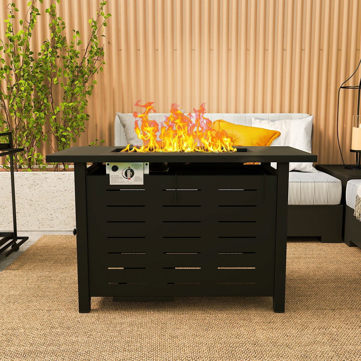Propane Fire Pit Table Outdoor 50, 000 BTU Gas Fire Table with Lid Lava Rocks & Cover for Patio Backyard Deck Black Brown 40"