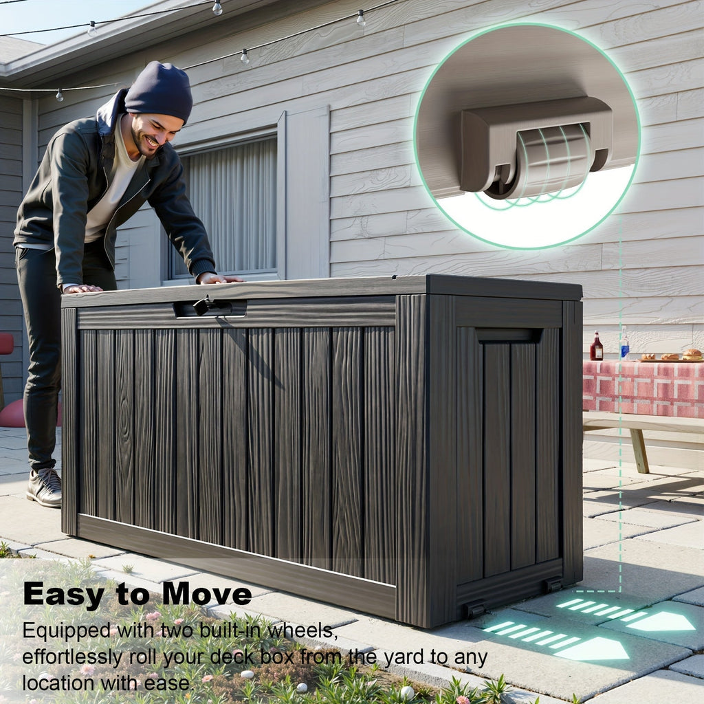 75-Gallon Outdoor Storage Deck Box with Hinged Lid, Side Grips, Small Wheels and Two Color Options — image 2