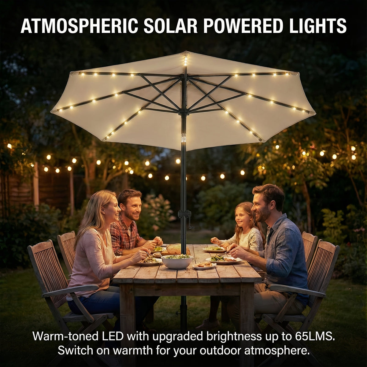 Patio Umbrella 9FT Solar LED Style with 32 Lights, Double Vent, Push Tilt, Crank and Eight Color Options — image 12