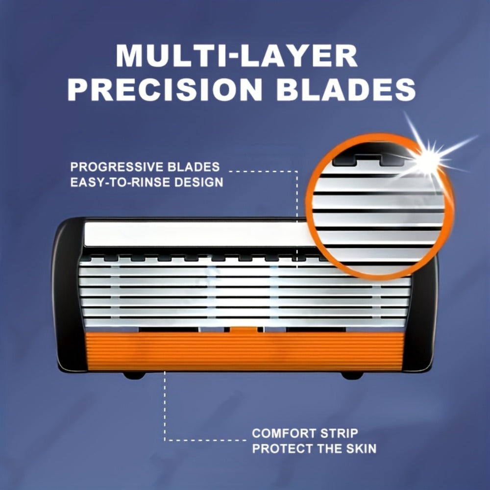 Men's Razor Set with Stainless Steel Replacement Blades – Reusable Handle & High-Capacity Blade Kit for Smooth Close Shave — 