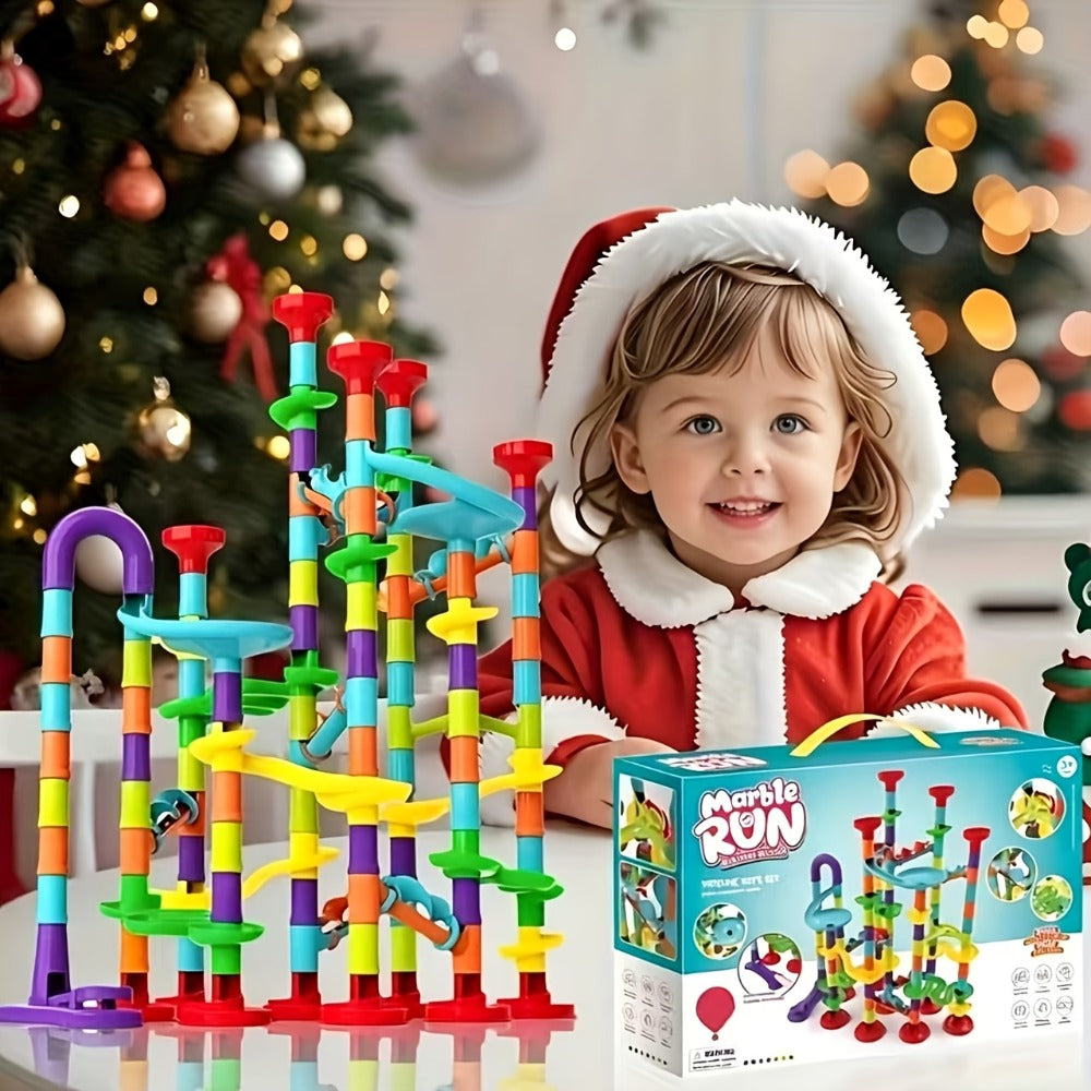 Marble Run Set Building Blocks for Kids 112/147pcs with Glass Marbles with the Listed Color, Size or Set Options for Everyday