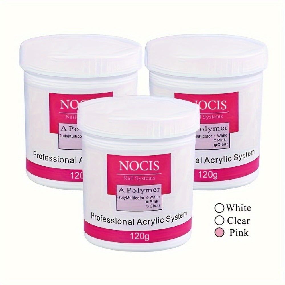 No Lamp Acrylic Nail Extension Powder 120g Clear Pink White, Crystal Formula for Carving 3D Nail Art — image 11