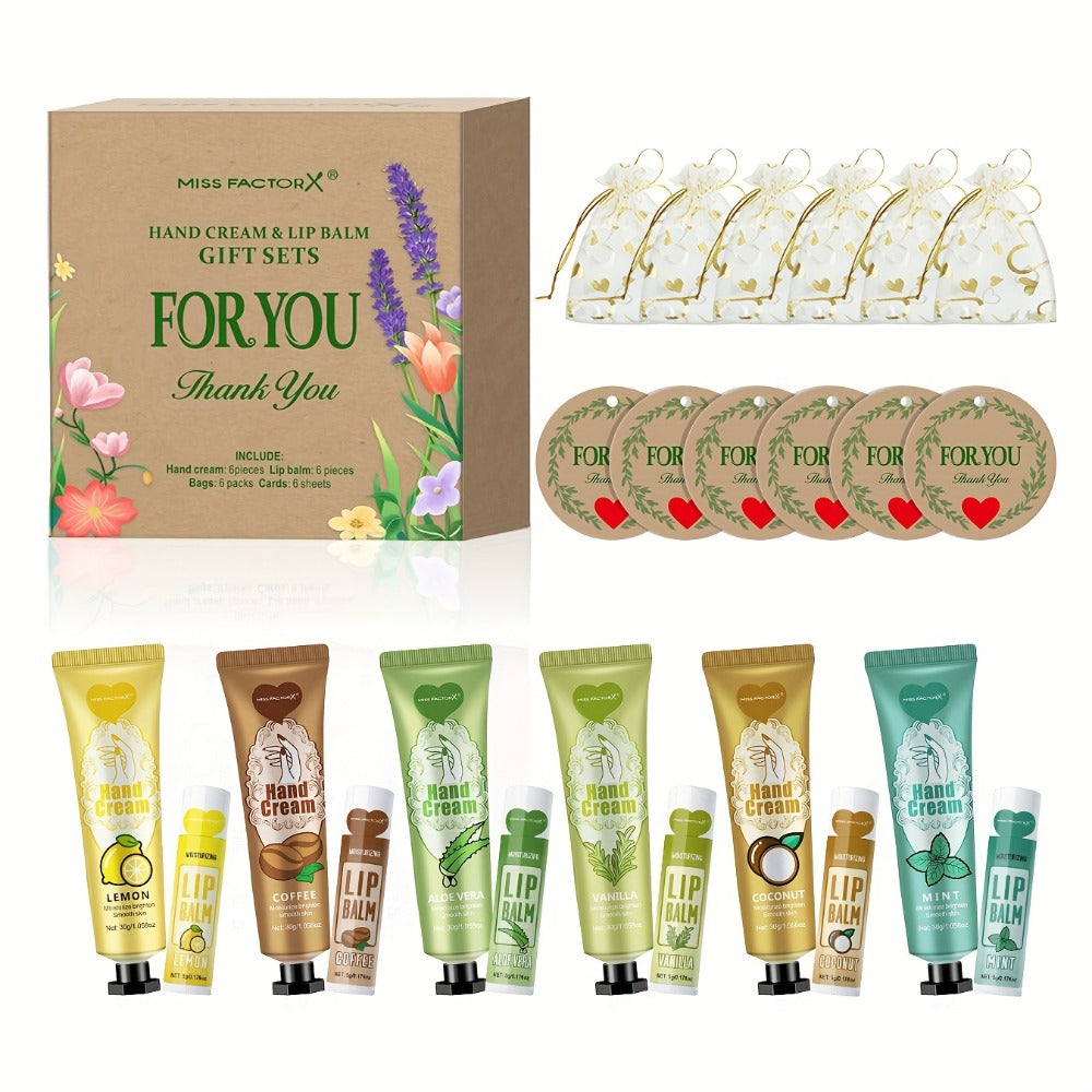 Bridal Shower Favor Set with 24 Hand Creams, Lip Balms, Thank You Cards and Heart Gift Bags — image 3