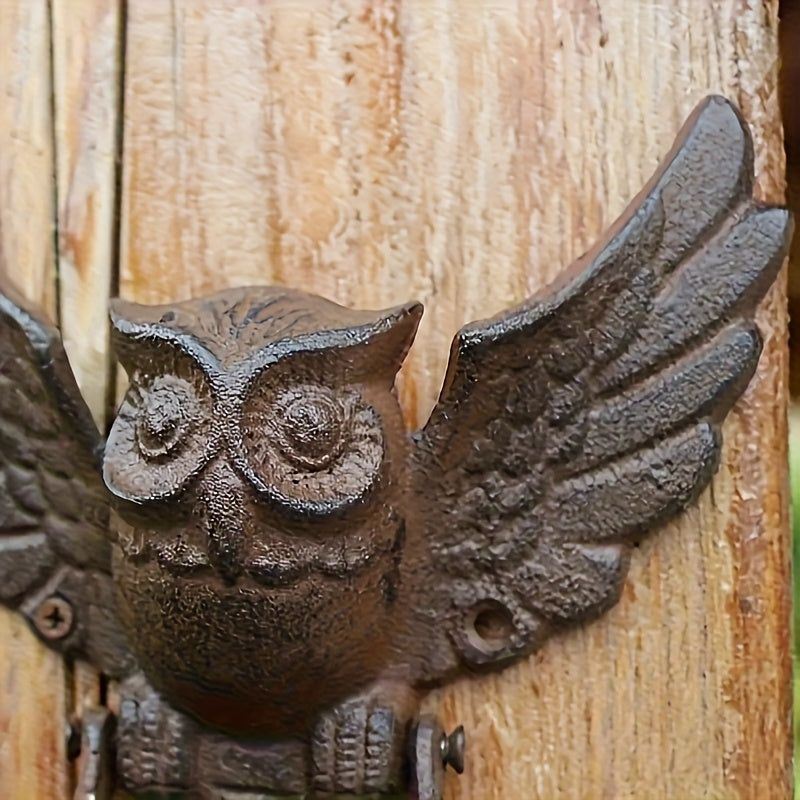 Owl Door Knocker Heavy Duty Cast Iron Winged Old Country Style Feather Detail Rustic Home Entryway Decoration Craft Gift — im
