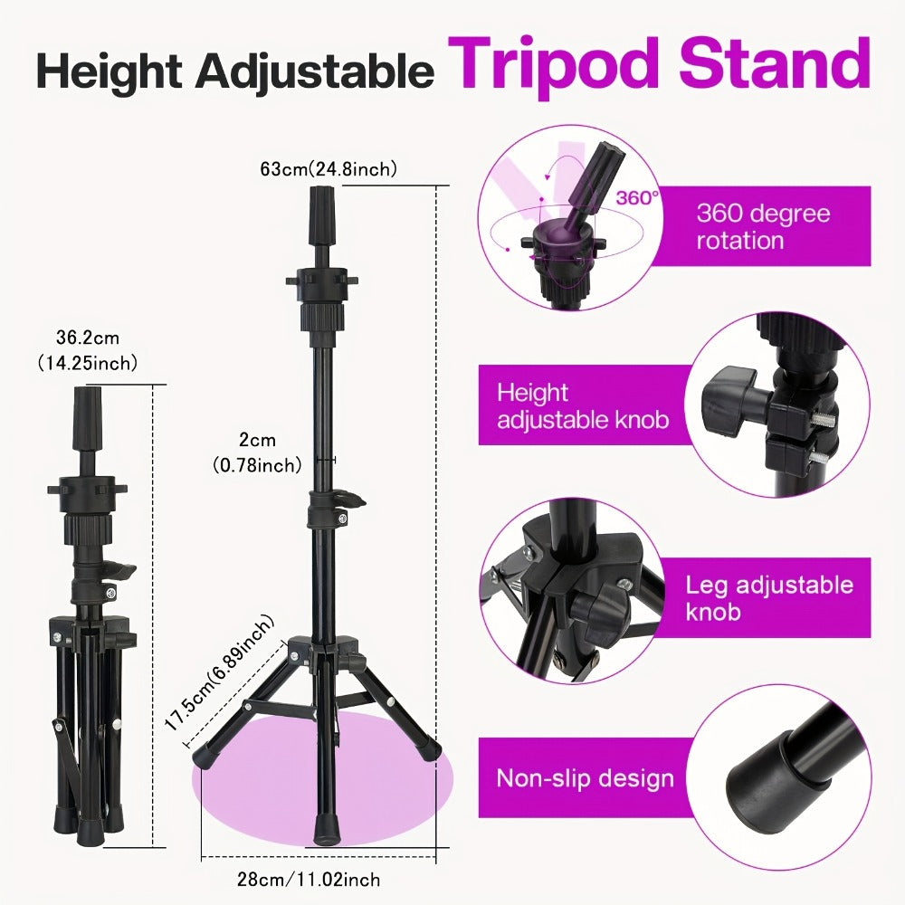 Mannequin Head Wig Stand Set with Adjustable Tripod 22 Inch Cosmetology Manikin Head for Wigs Styling Practice Display Pink B