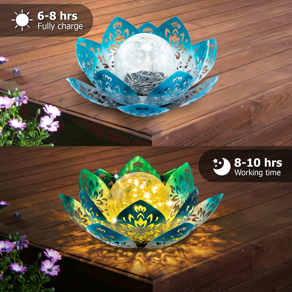 Solar Garden Light Lotus Flower with Cracked Glass Globe, IPX4 Rating and Three Color Options — image 15