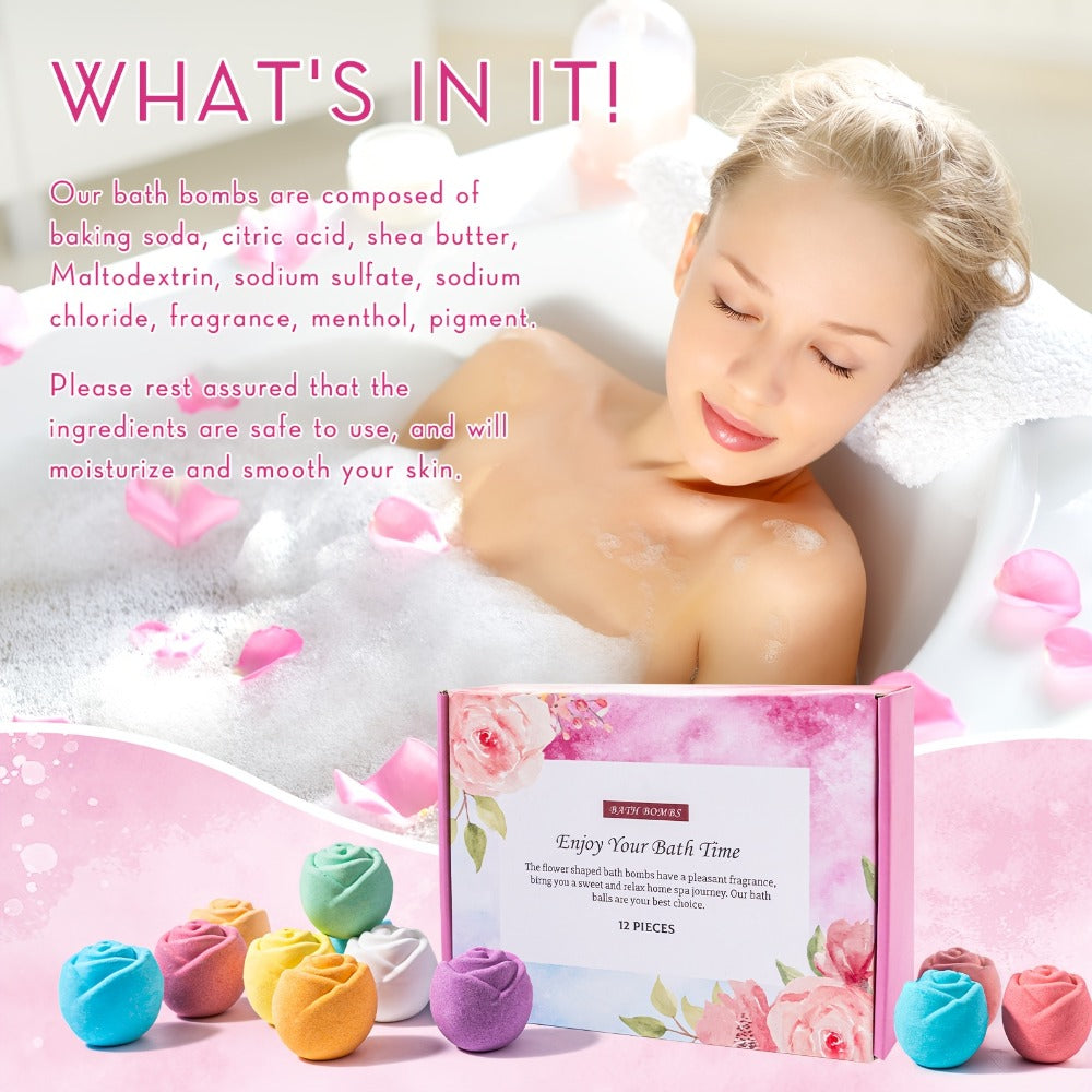 Bath Bombs, 12-Piece Shea Butter and Essential Oil Gift Set with Assorted Round Fizzers and Fragrance Labels — image 5