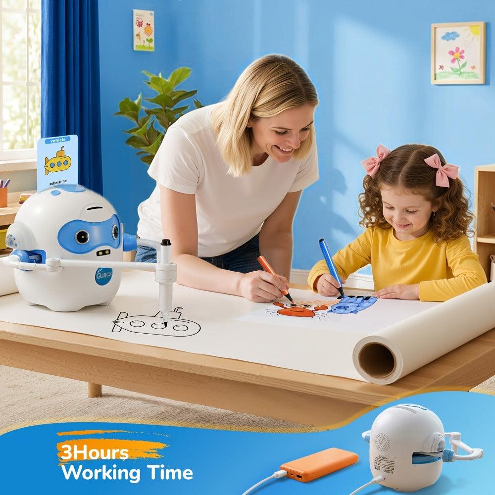 Drawing Robot for Kids Ages 3-8, Rechargeable 4-in-1 Interactive Learning Machine with 100 Drawing Cards & Color Pens — image