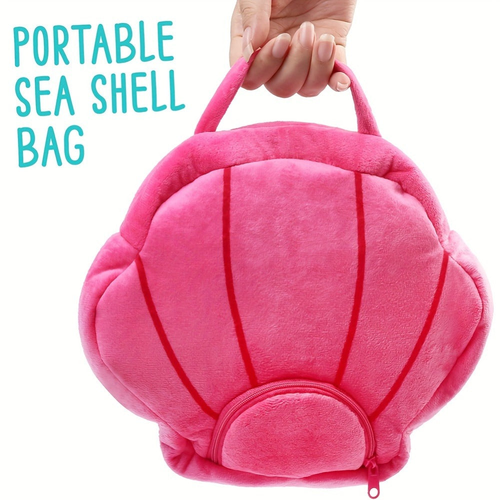 Plush Toy Five-Piece Ocean Creature Set with Mermaid, Sea Animals and Pink Shell Carry Bag — image 7