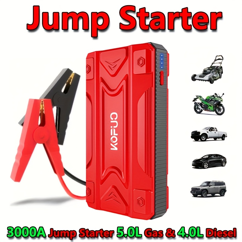 Car Jump Starter Power Bank 3-in-1 12V Battery Booster Charger LED Flashlight SOS for Cars Motorcycles for Garden, Patio and 