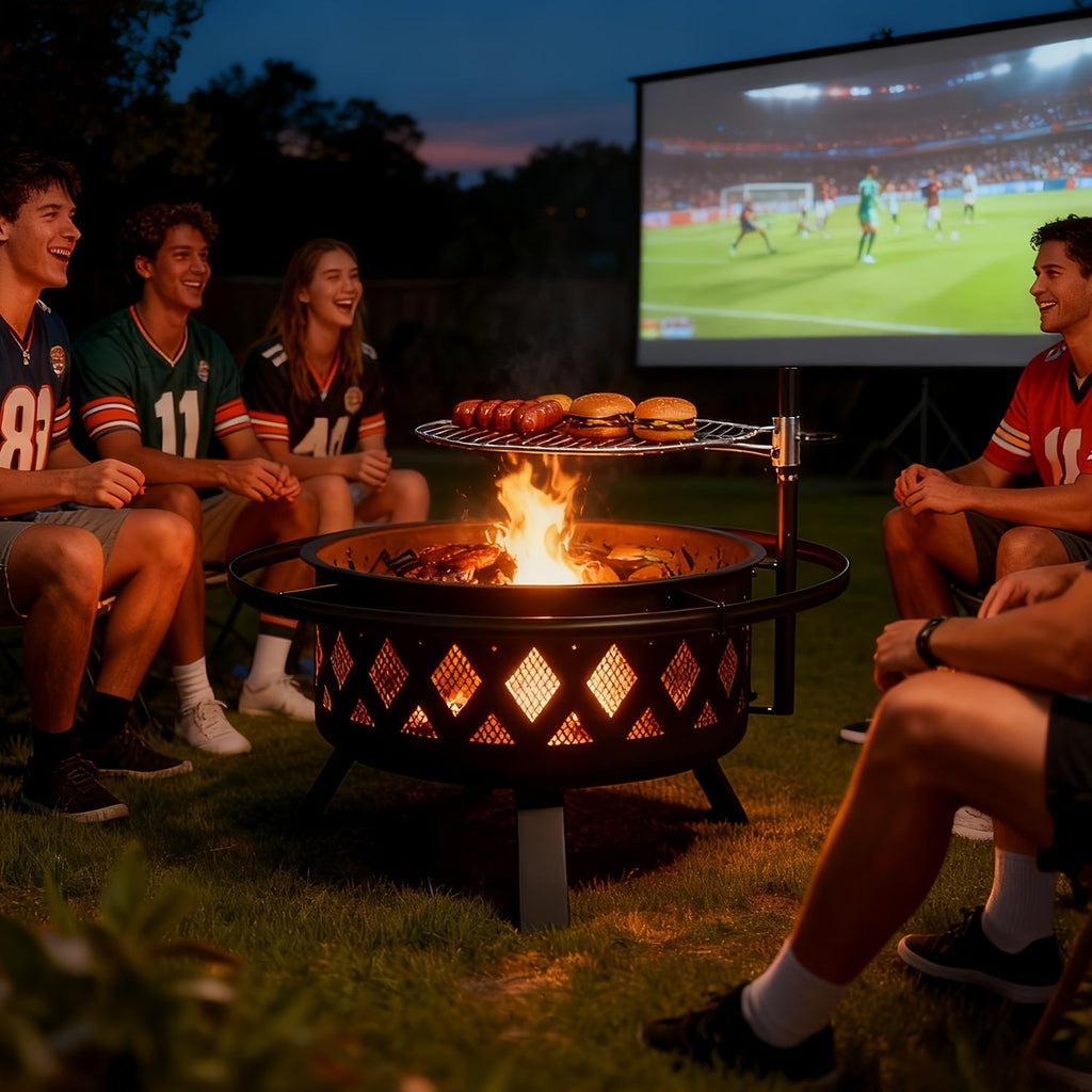 30-Inch Steel Wood-Burning Fire Pit with Grill Grate, Mesh Spark Screen, Poker and Diamond-Cut Bowl Design — image 4