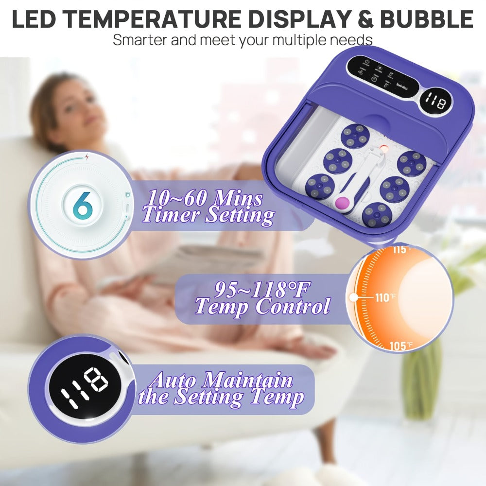 Foot Spa Massager Collapsible with Heater & Temperature Control – Foot Bath with Bubbles, 6 Massage Rollers, Vibration — imag