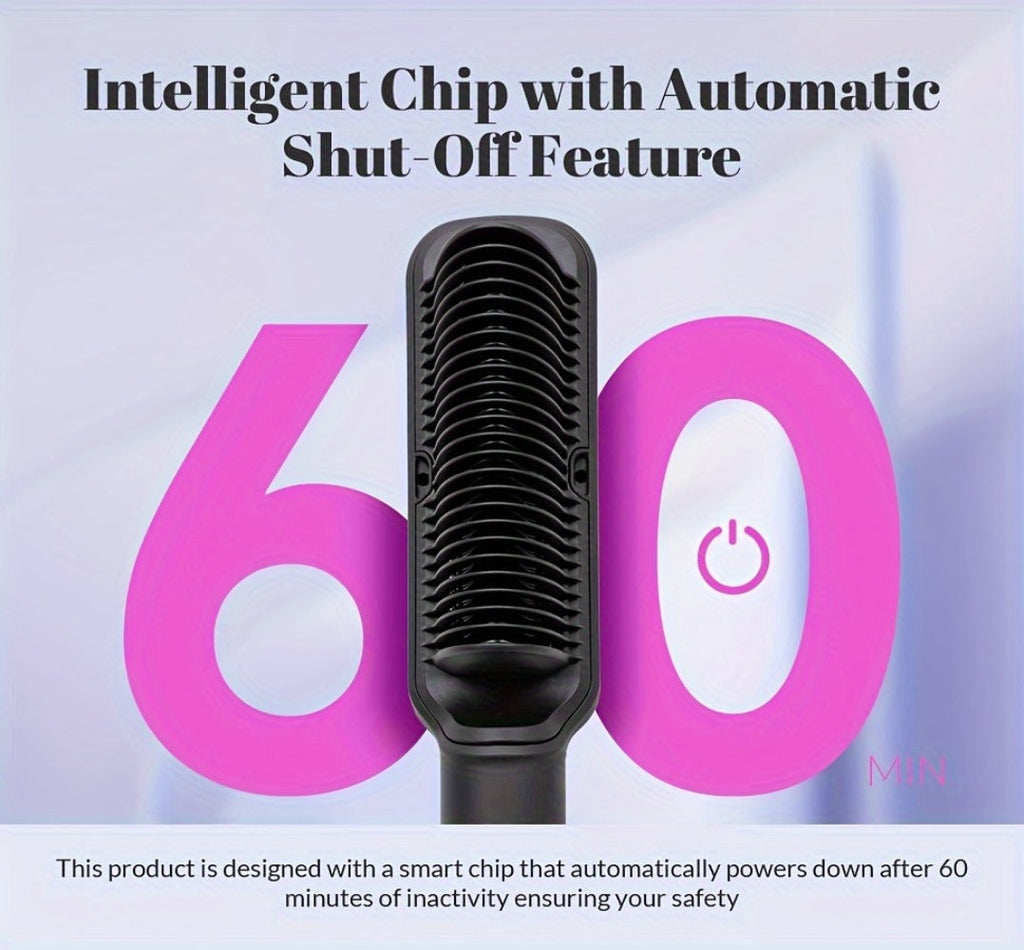 6-Setting Ionic Hair Straightener Brush with Fast Heat-Up & Anti-Scald Protection, for Home, Travel and Salon Hair Styling — 