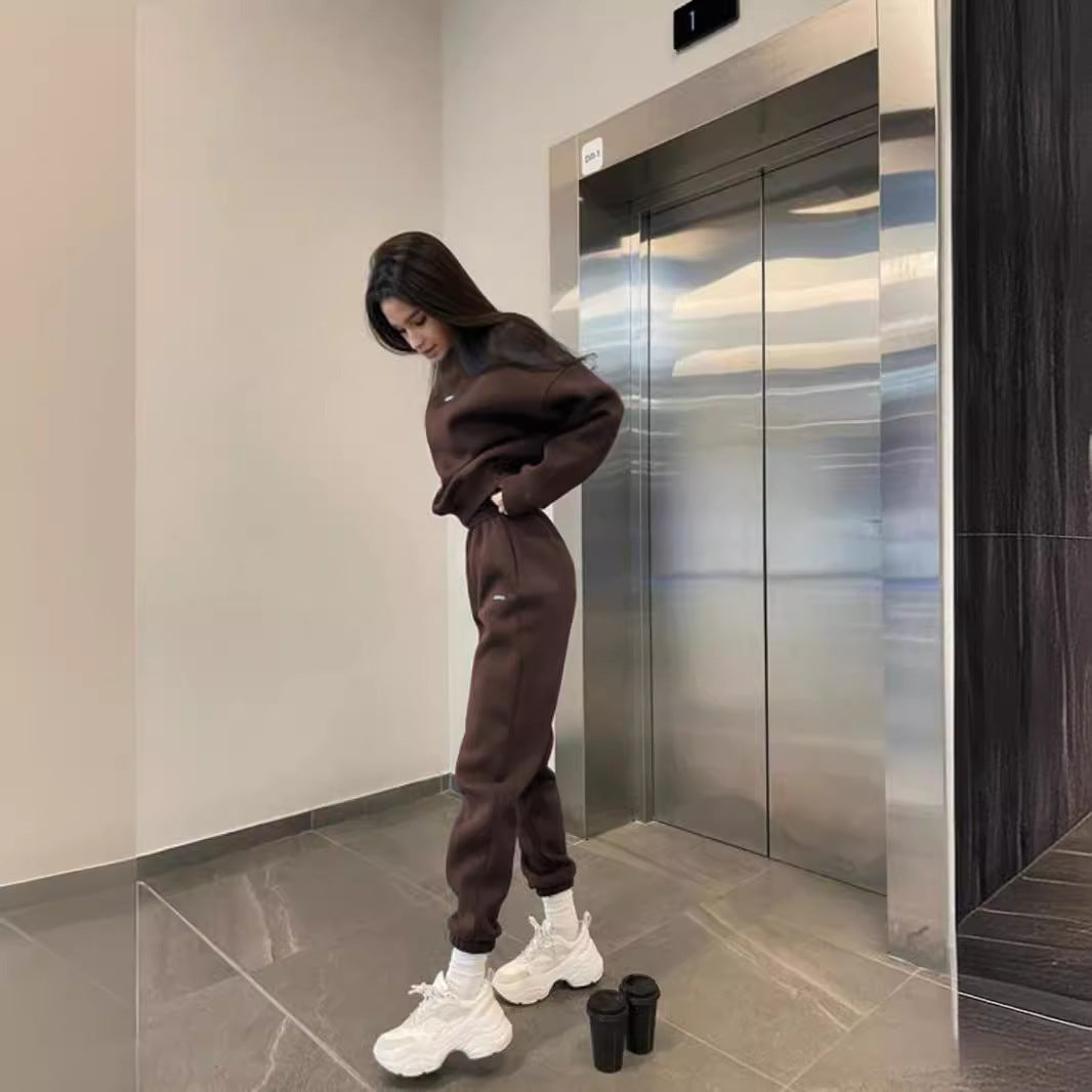 Casual Crew-neck Long-sleeve Pants Set