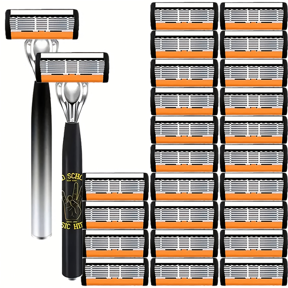 Safety Razor Set for Men 2 Anti-Slip Handles & 24 Ultra-Sharp Replaceable Stainless Steel Blades – Smooth Painless Close Shav