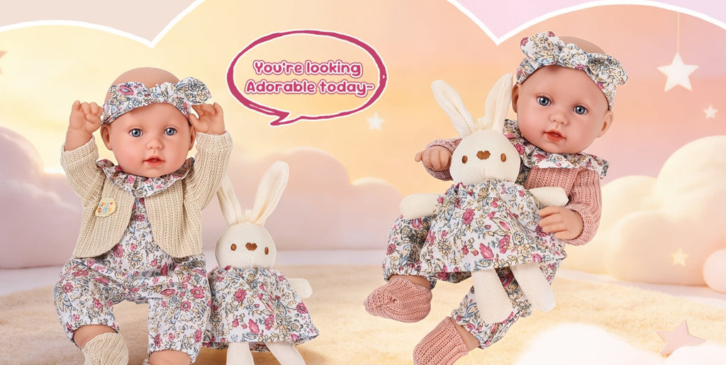Floral Dress Baby Doll 12 Inch with Rabbit Plush Toy Gift Set, Realistic Vinyl Doll with Floral Outfit — image 14