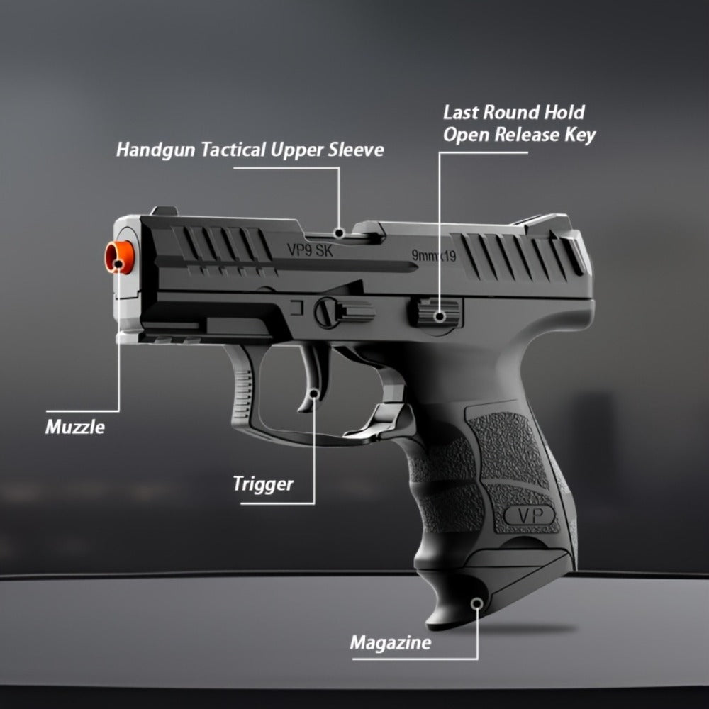 VP9 Bullet Toy Gun Pistol with Shell Ejecting System, Upgraded Semi-Auto Foam Blaster for Boys, Outdoor Shooting Game — image
