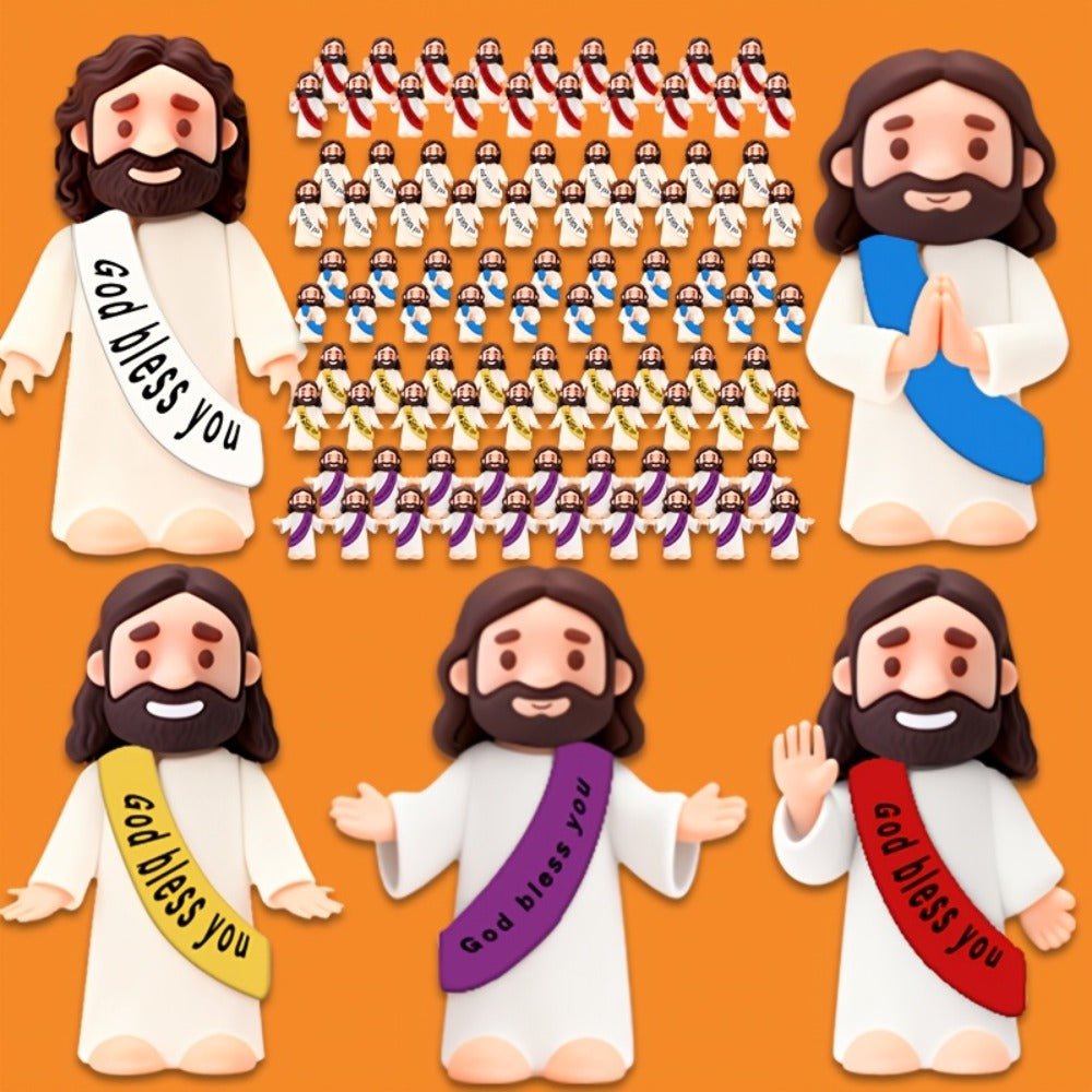 Bulk Mini Jesus Statue Set 50/100/150pcs – Religious Figurine Decorations 5 Assorted Colors, Vase Filler Home Decor Party Fav
