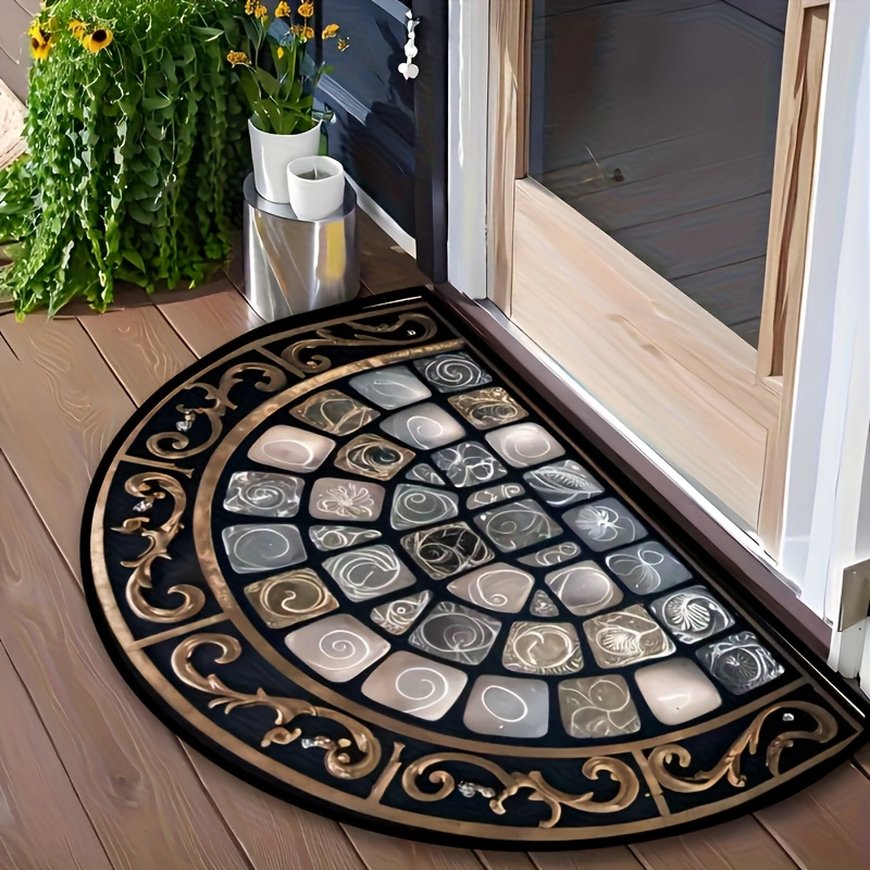 Half-Round Door Mat with Stone Mosaic and Scroll Print in 50 x 80cm or 60 x 90cm Entryway Sizes — image 1