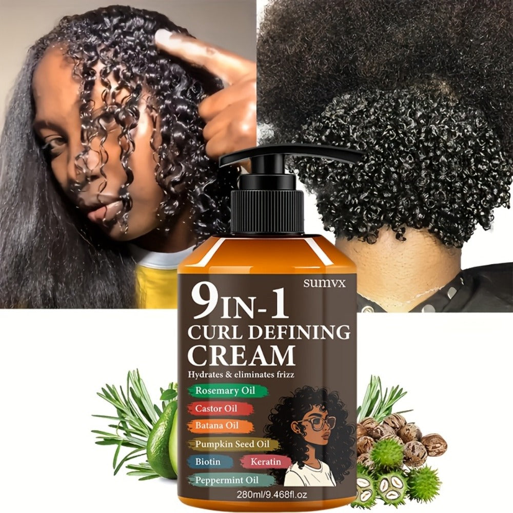 280ml 9-in-1 Curl Defining Cream in Pump Bottle with Pictured Botanical Ingredient Blend for Wavy Hair — image 7
