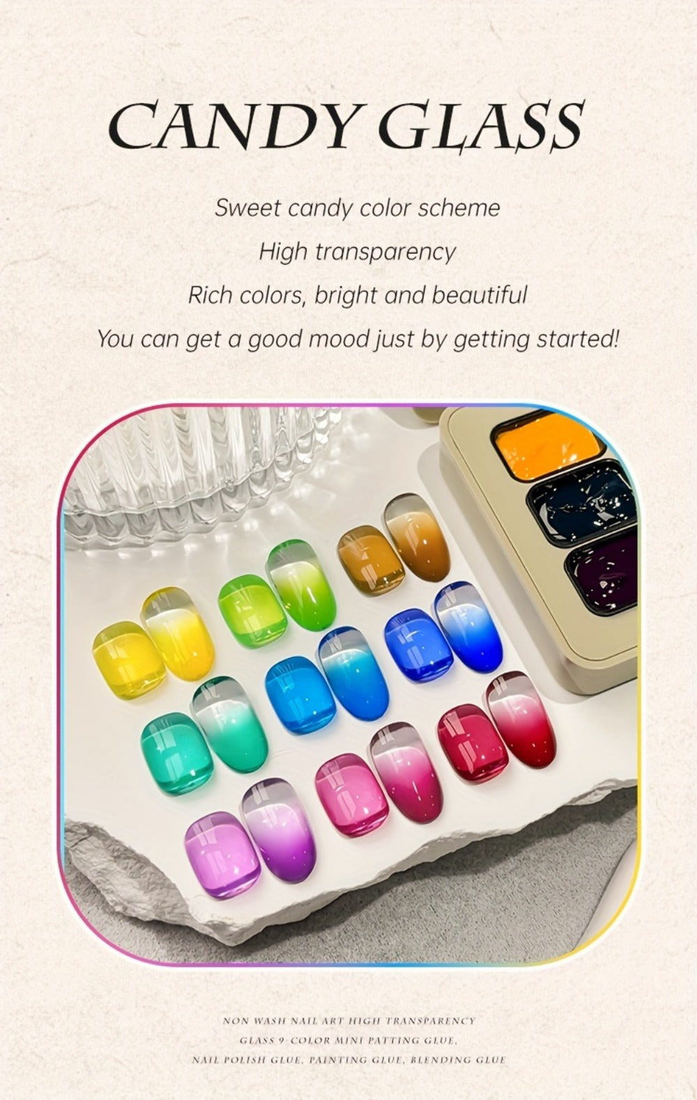 Gel Nail Polish 9-Color Candy-Glass Set with Translucent Gradient Finish and Fall-Winter Shade Palette for Nail Art — image 1