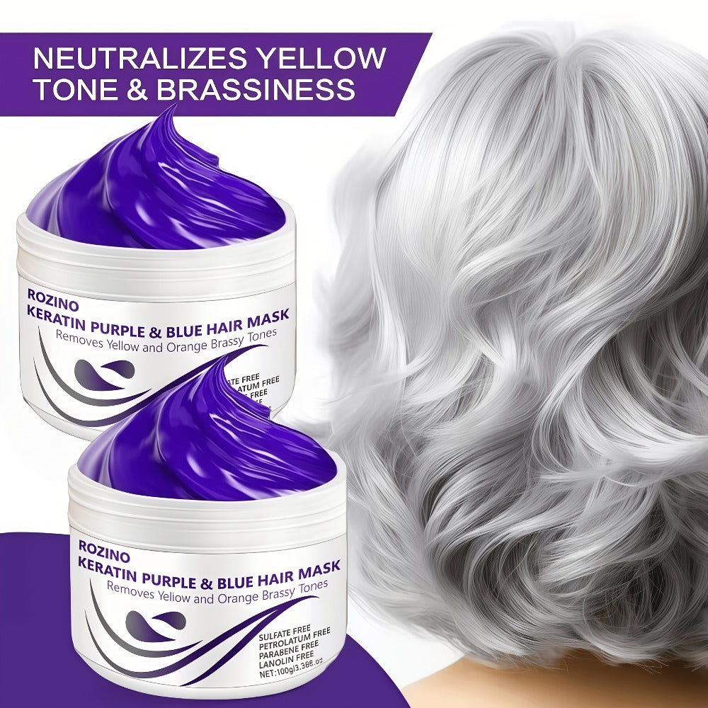 Purple Hair Mask Toner 2-Pack 3.53oz Removes Brassiness Yellow Tones Moisture, Violet Keratin Rosemary — image 1