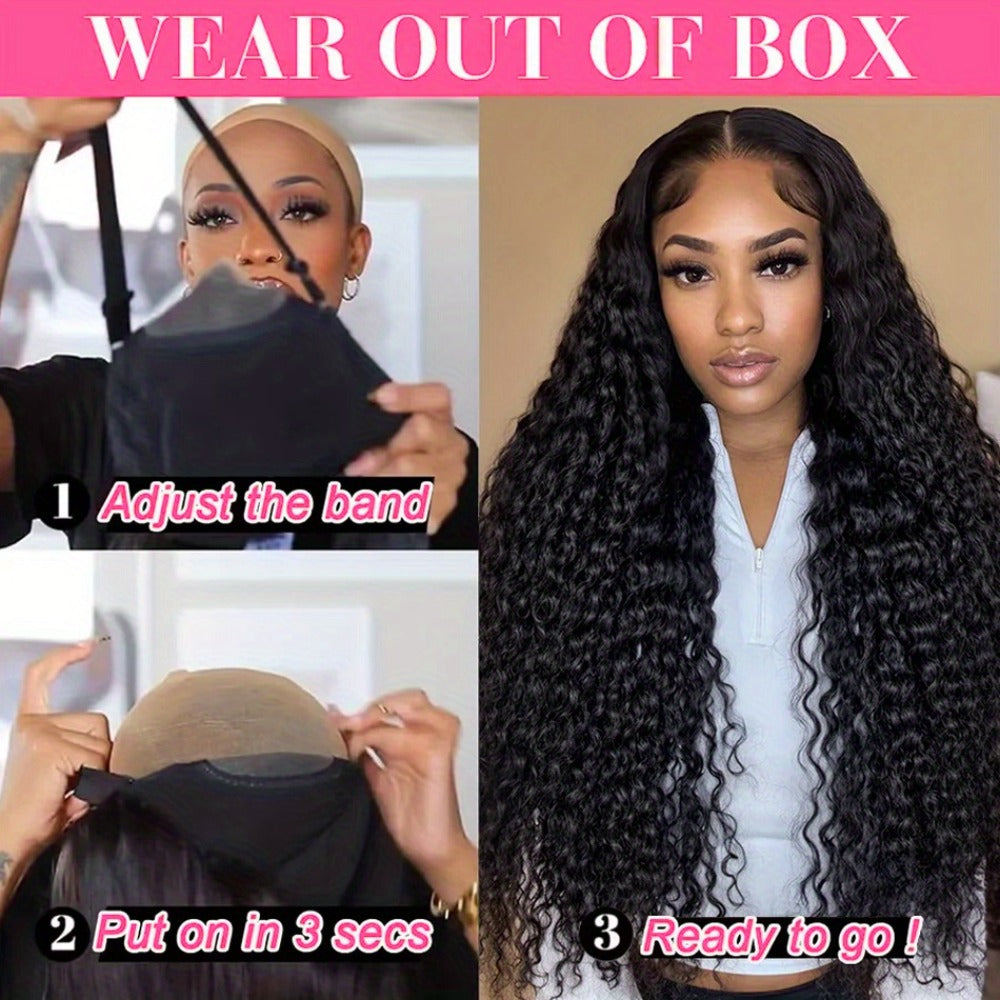 Lace Front Wig Deep Wave Human Hair, 28- or 34-Inch Natural Black with 13x4 HD Front and 250% Density — image 8