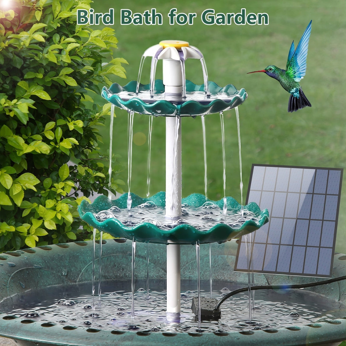 Bird Bath Fountain Solar 3-Tier – Outdoor Garden & Courtyard Decor — image 5