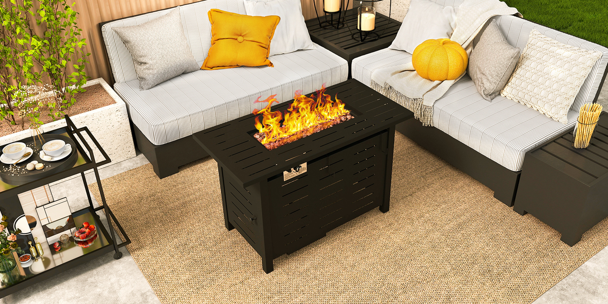Propane Fire Pit Table Outdoor 50, 000 BTU Gas Fire Table with Lid Lava Rocks & Cover for Patio Backyard Deck Black Brown 40"