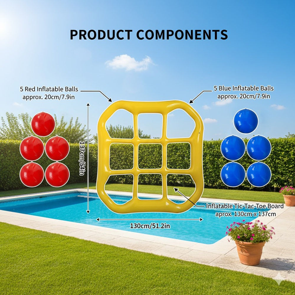 Floating Tic Tac Toe Pool Game Set for Family & Adults, Giant Inflatable Board with 10 Balls & Air Pump — image 10