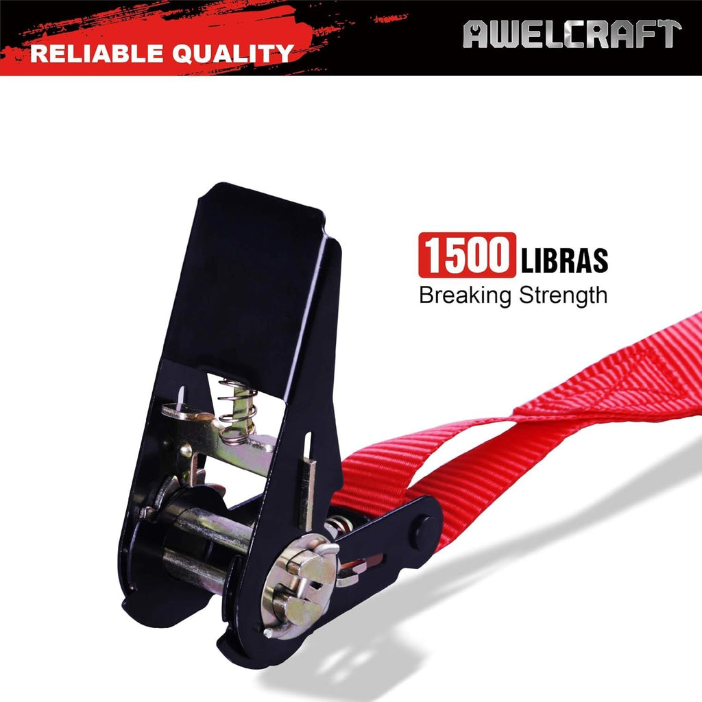 Ratchet Tie Down Straps 4-Pack 15FT 1, 500 lb Break Strength Heavy Duty with Soft Loops & Storage Bag – High-Visibility Webbi