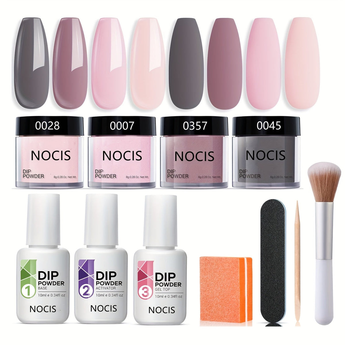 Dip Powder Nail Kit with NOCIS Label, Four Nude Gray Pink Powders, Three 10ml Liquids and Four Tools — image 22