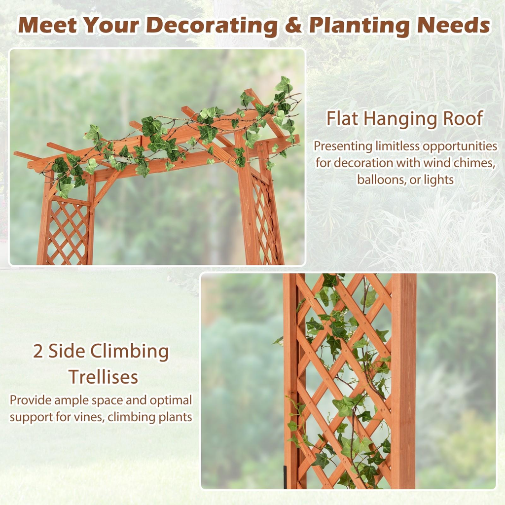 Wood Garden Arbor 7ft Fir Pergola Trellis Climbing Plants Roses — image 7