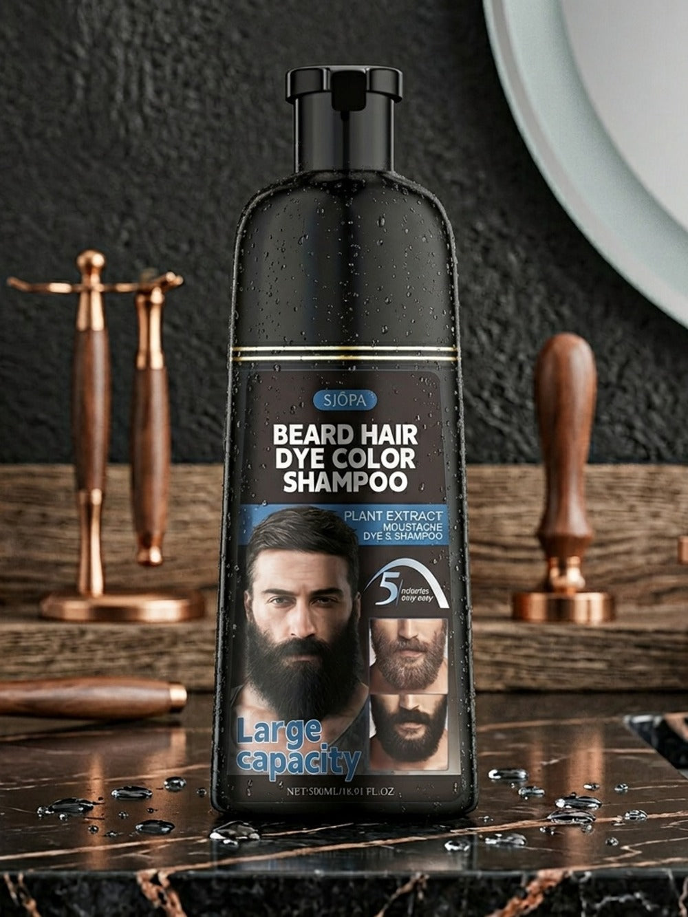 Men's Black Beard Dye 3-in-1 Hair & Beard Color Kit - Fast Blackening in 10-15 Minutes, Nourishing Skin-Safe Formula — image 